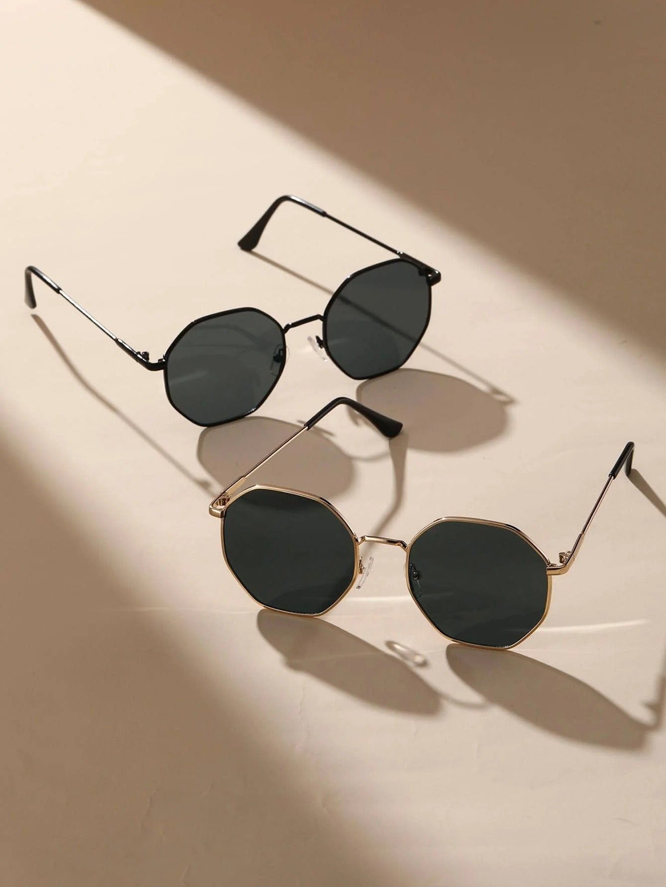 2 Pcs Metal Geometric Round Frame Fashion Classical Sunglasses Women