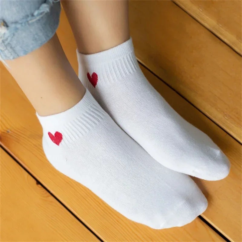 5 Pairs Lovely Heart Cotton Socks Women Summer Fashion