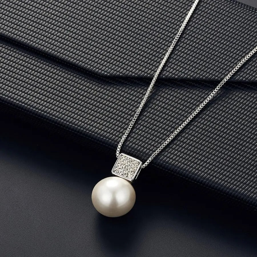 2 PCS Imitation Pearl Pendant Women Necklace Earring