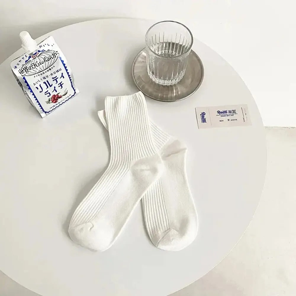 5/10 Pairs Solid Color Women Mid Length Socks