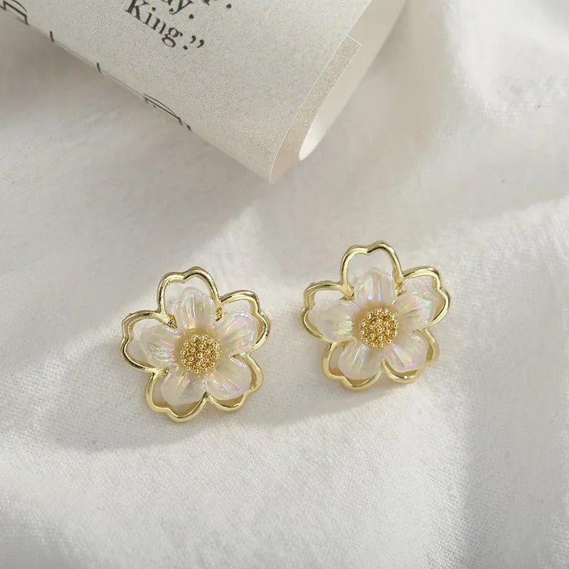 Cute Small White Flower Earrings for Women