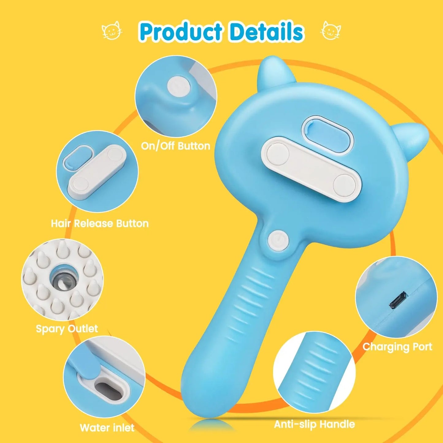 Cat Steam Brush 3 in 1 Pet Hair Grooming Tool Supply