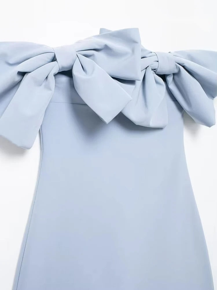 Strapless Mini Dress with Bows for Women, Off the Shoulder