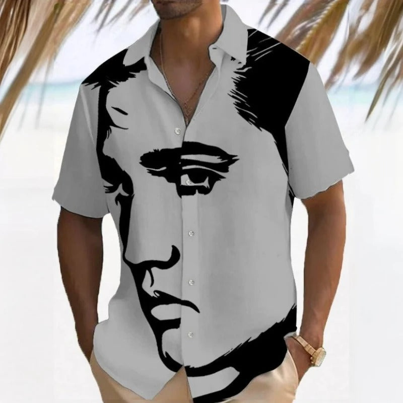 Men's Shirt 3d Face Print Short Sleeve Shirts Beach Casual
