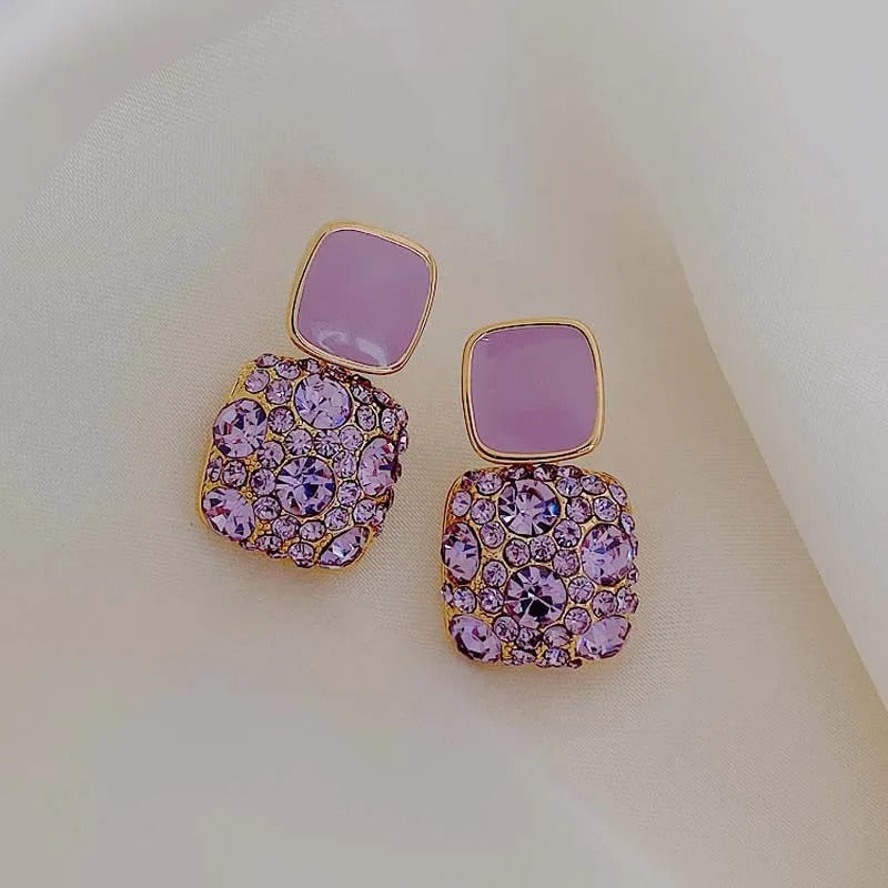 New Vintage Purple Shiny Crystal Geometric Women Earrings