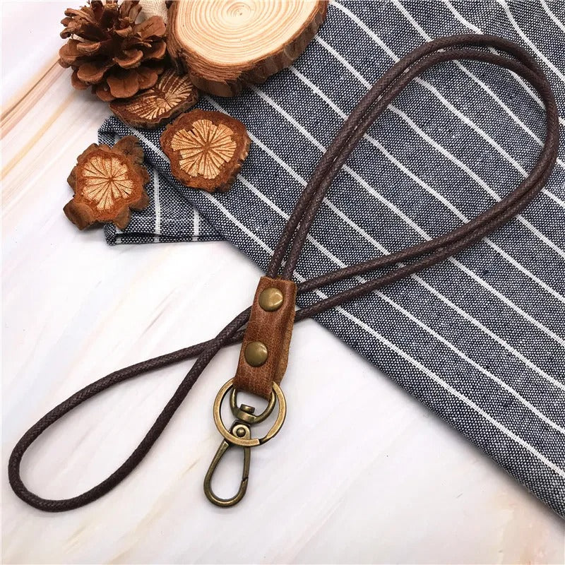 Cowhide Genuine Leather Lanyard Neck strap for mobile phone