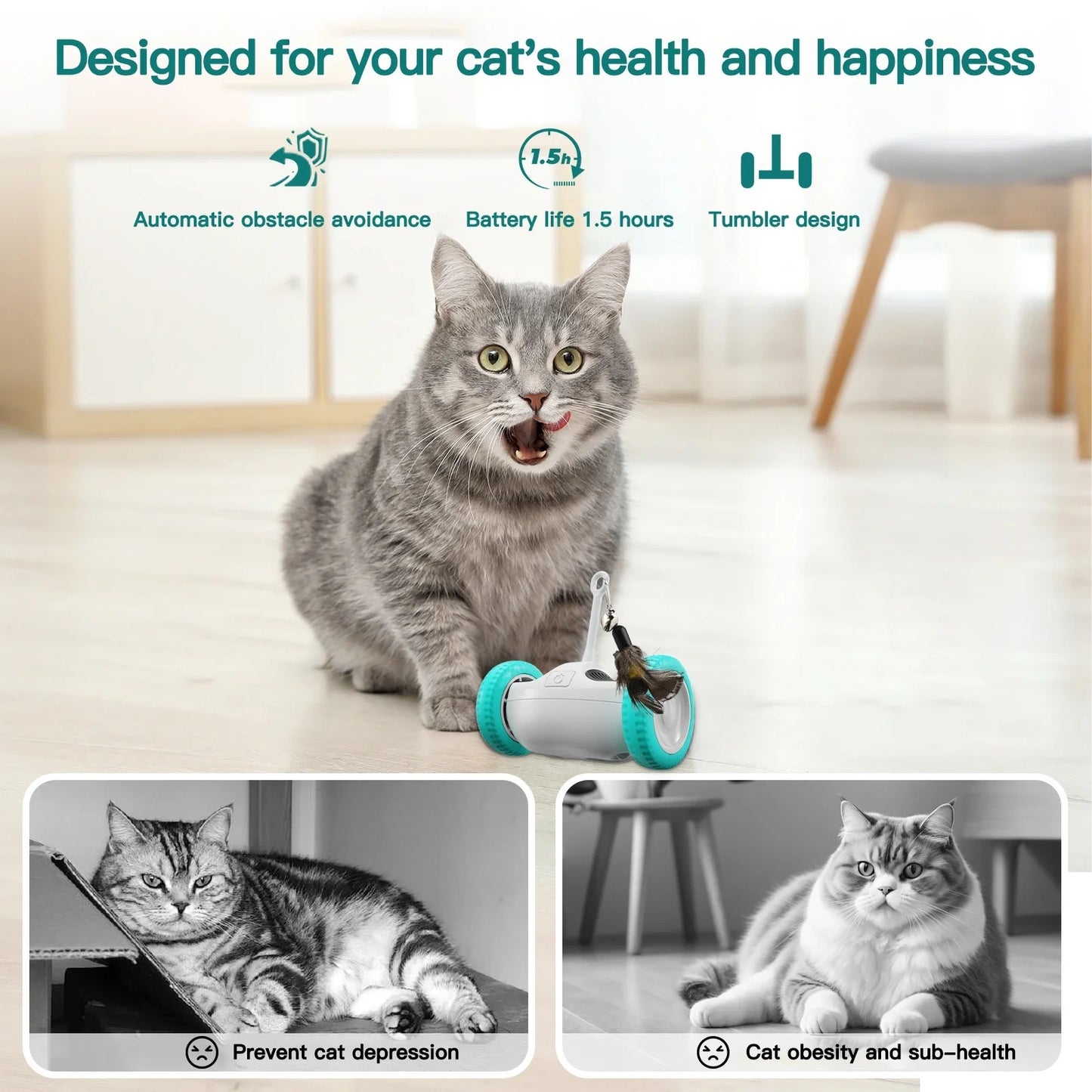 Cat Toy Interactive Smart Cat Balancing Car Moving Feather Cat Stick
