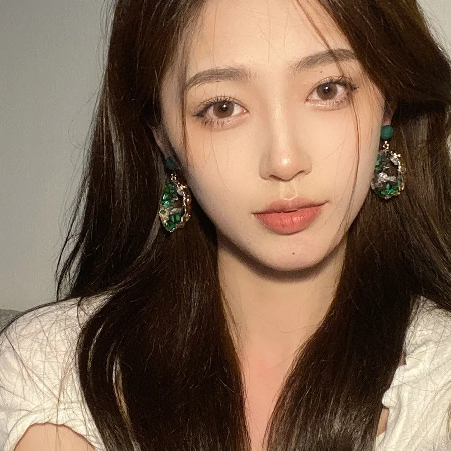 Vintage Emerald Irregular Earrings for Women