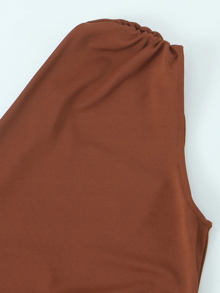 Women Fashion Long Asymmetric Gathered Dress One Shoulder