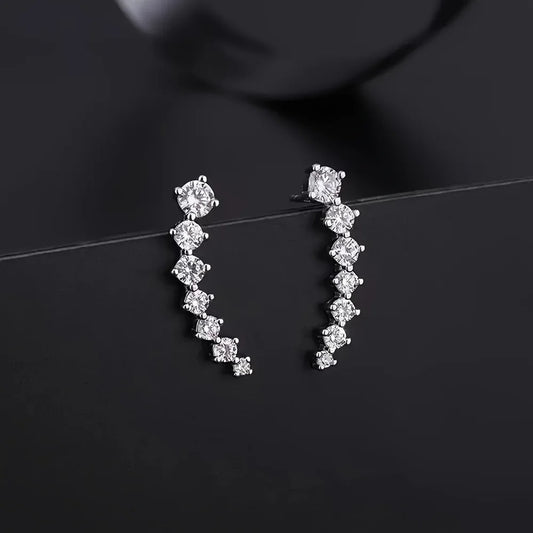 Gold Color Black White Gem 6 Rhinestone Ear Clip Earrings