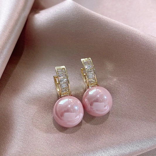 Sweet Pink/White Imitation Pearl Earrings for Women