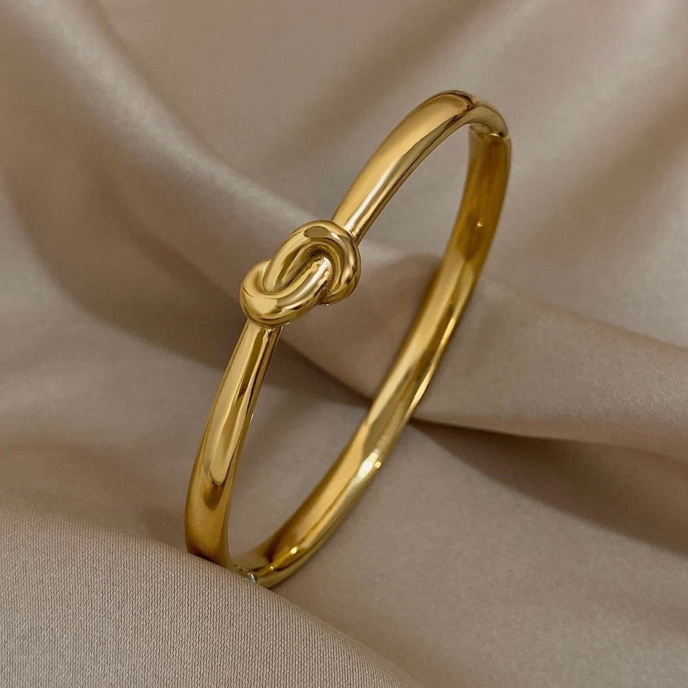 Simple Thin Stainless Steel Knotted Bangle Bracelets