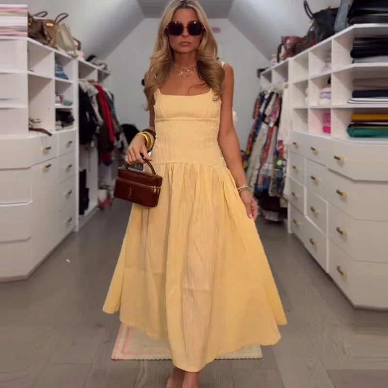 Sleeveless Midi Dresses 2025 Woman Summer Slip Yellow Dress