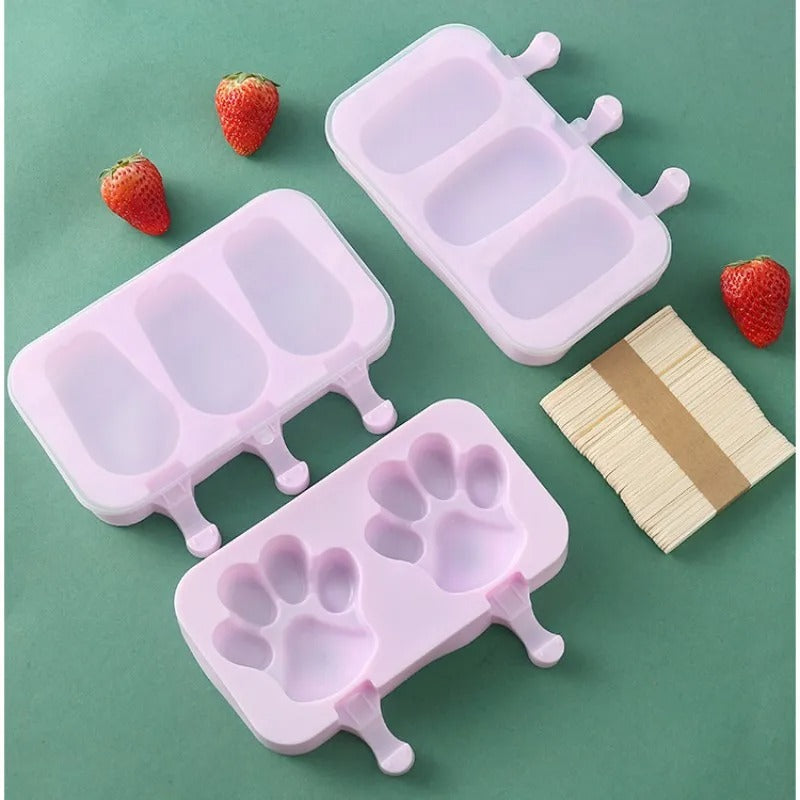 Silicone Ice Cream Mold Popsicle Siamese Molds with Lid DIY