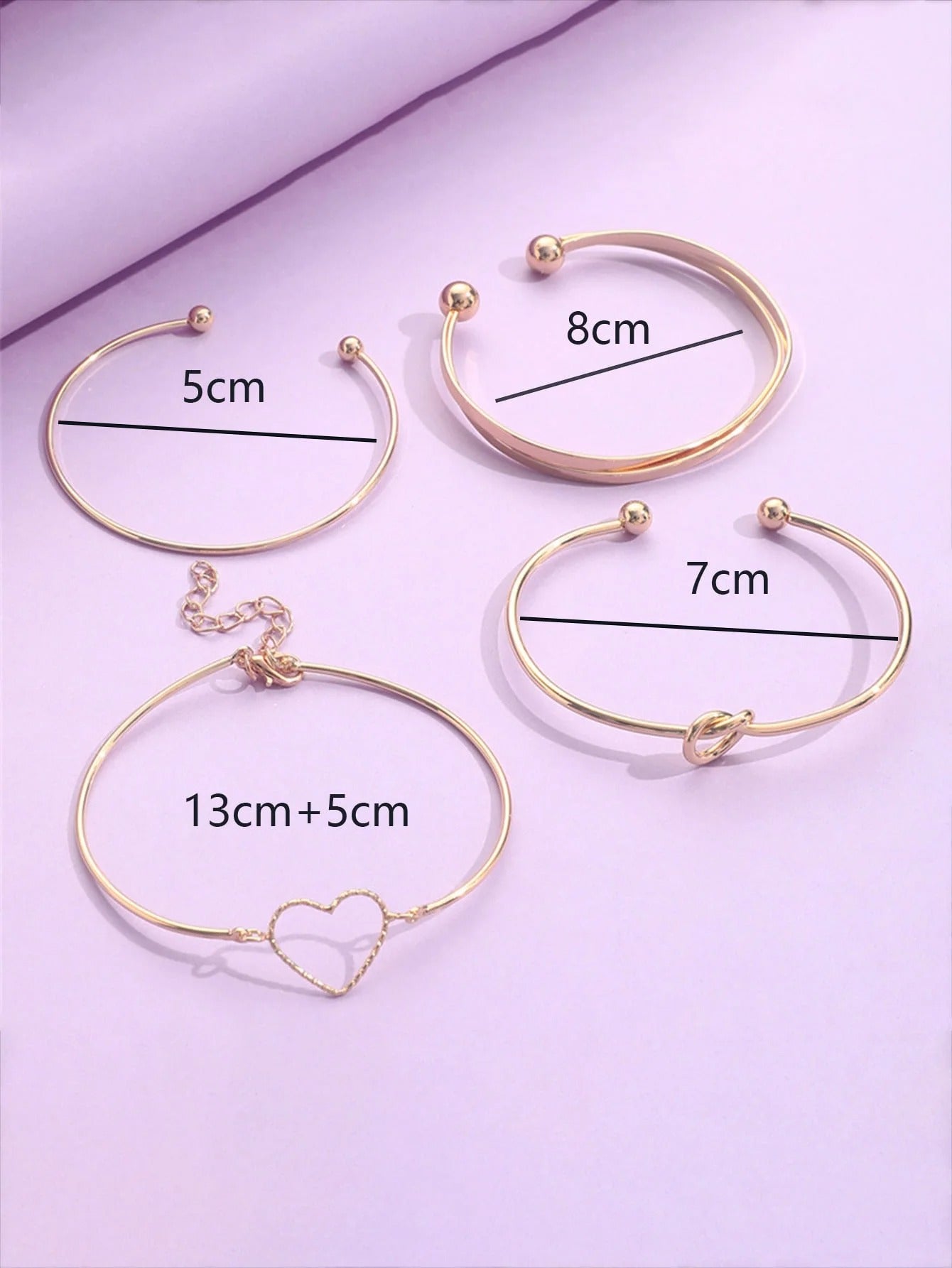 4Pcs/Set Trendy Geometry Charm Open Bracelets for Women