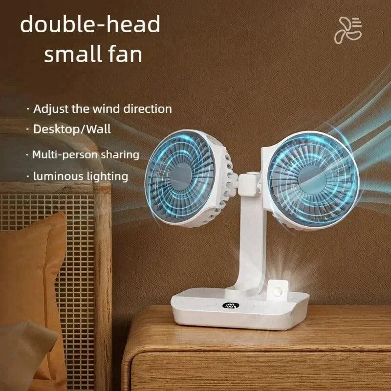 New Double Head Desktop Fan 4-Gears Wind Fast Cooling Digital Display 8000mAh