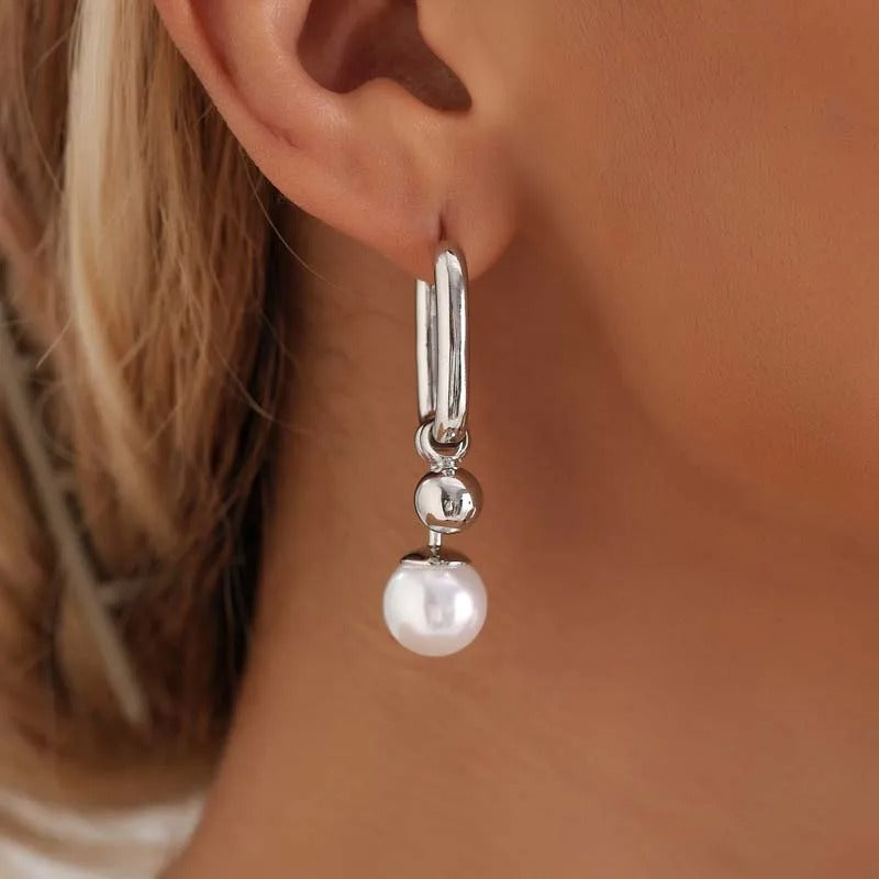Fashion Metal Pearl U-Shaped Drop Earrings for Women