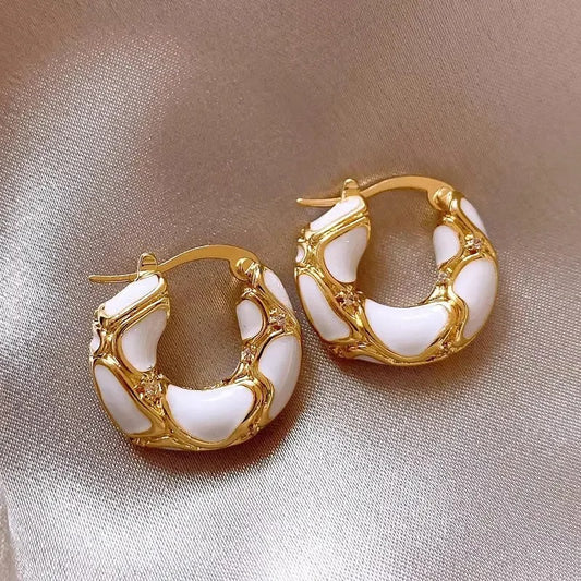 New Vintage Enamel Color Metal Texture Small Hoop Earrings