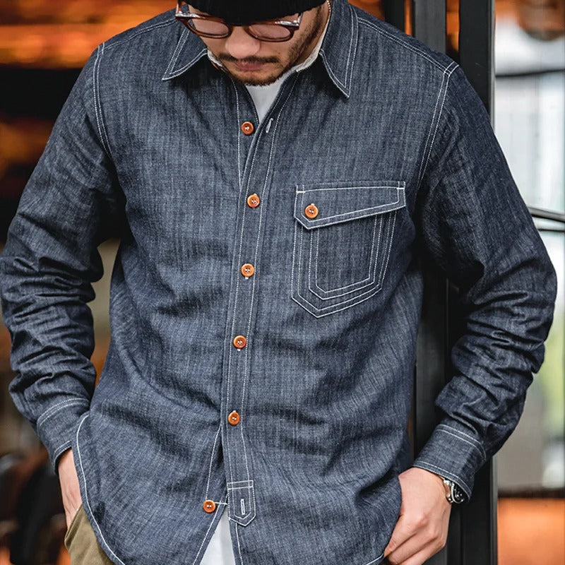 Retro Thin Long-sleeved Denim Shirts Single-breasted