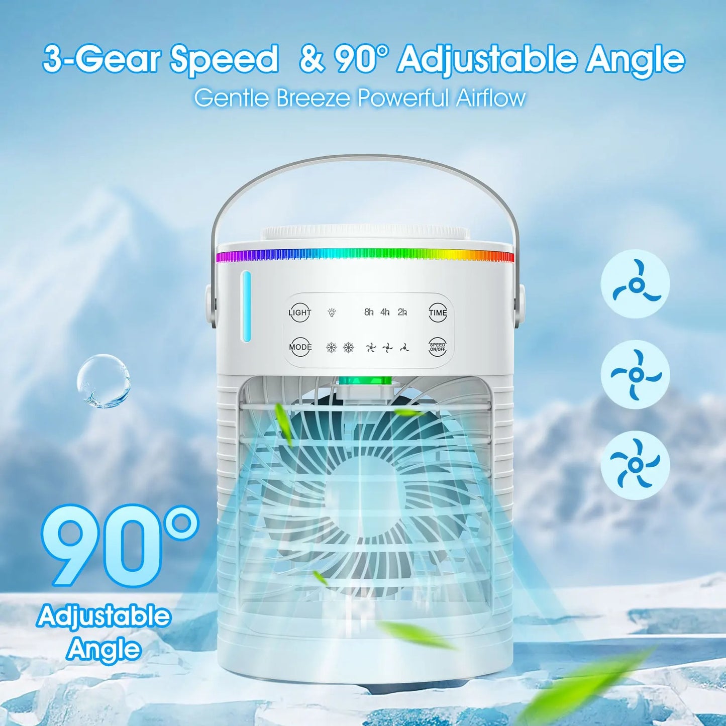 Portable Air Conditioner Mini Air Cooler USB Air Conditioning Fan 600ml Ice Water Air