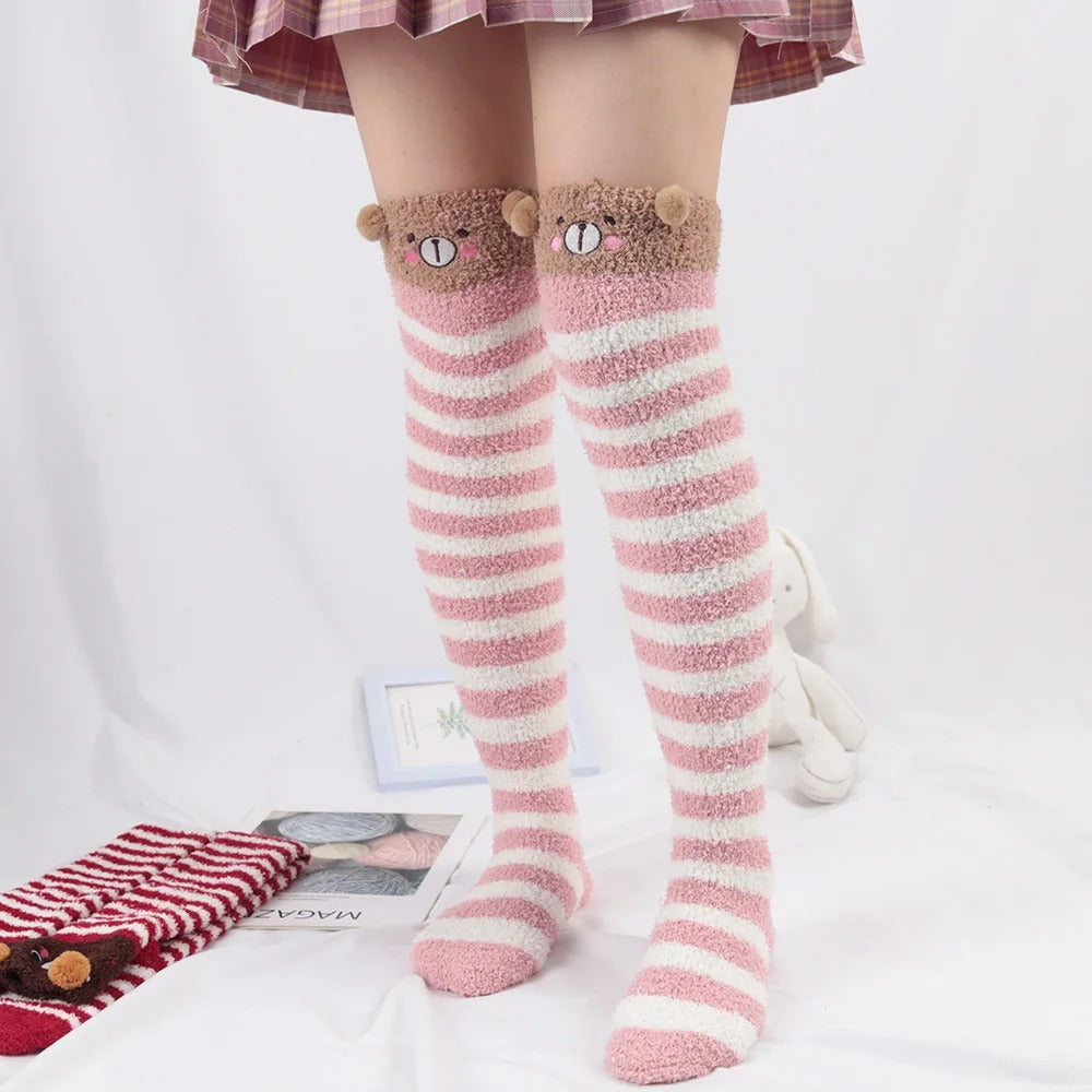 Japanese Girl Animal Modeling Knee Socks Striped