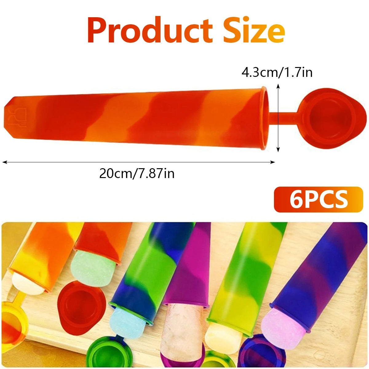 6Pcs Popsicles Molds Reusable Baby Ice Cream Molds Food-Grade Silicone Multi-Colored