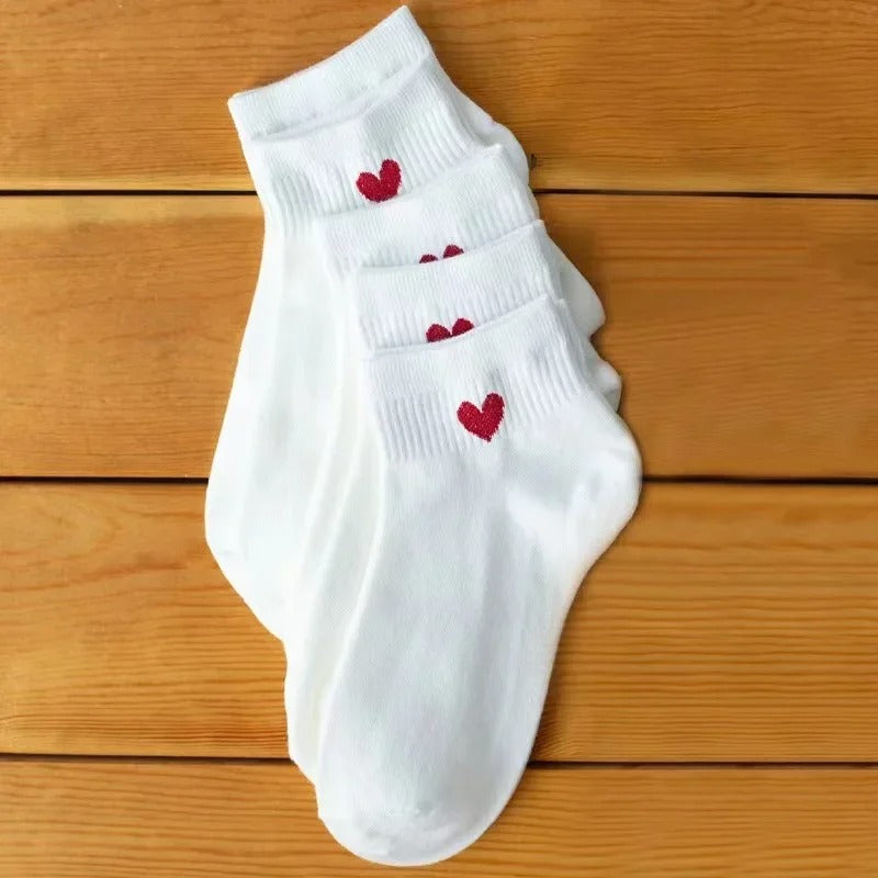 5 Pairs Lovely Heart Cotton Socks Women Summer Fashion