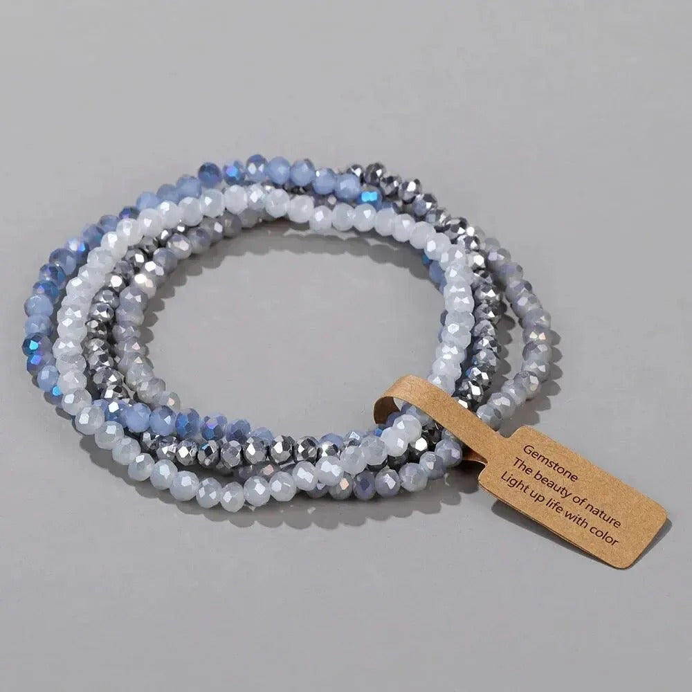4 Pieces Set Faceted Glass Beads Stretch Bracelet