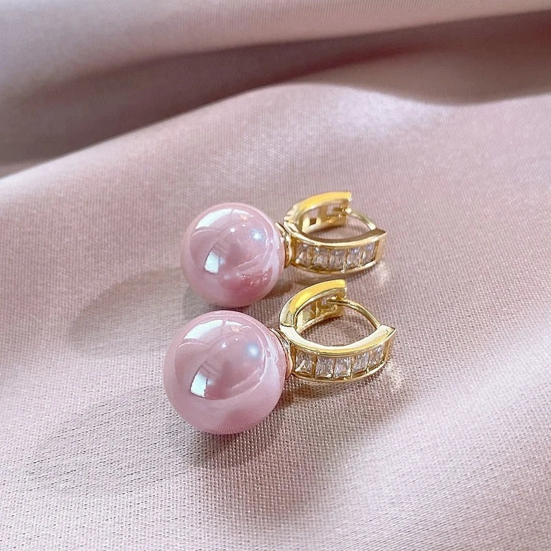 Sweet Pink/White Imitation Pearl Earrings for Women