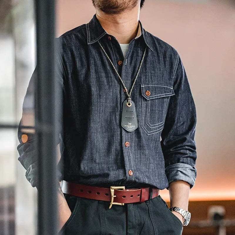 Retro Thin Long-sleeved Denim Shirts Single-breasted