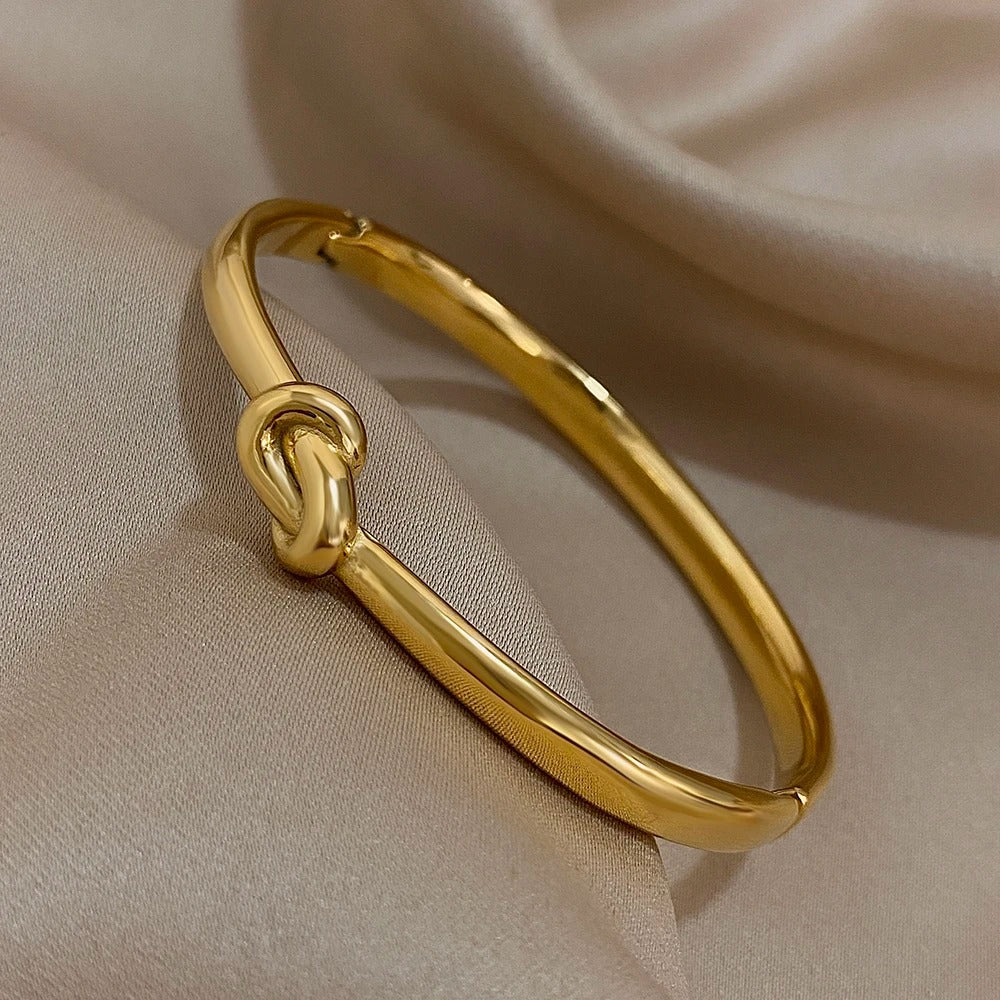 Simple Thin Stainless Steel Knotted Bangle Bracelets