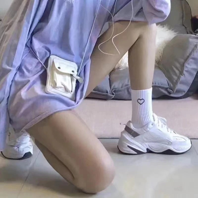 3 Pairs Women Solid Color Love Heart Black White