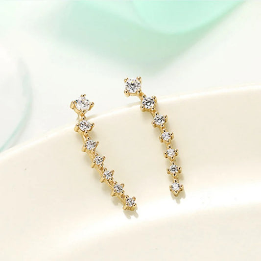 Gold Color Black White Gem 6 Rhinestone Ear Clip Earrings