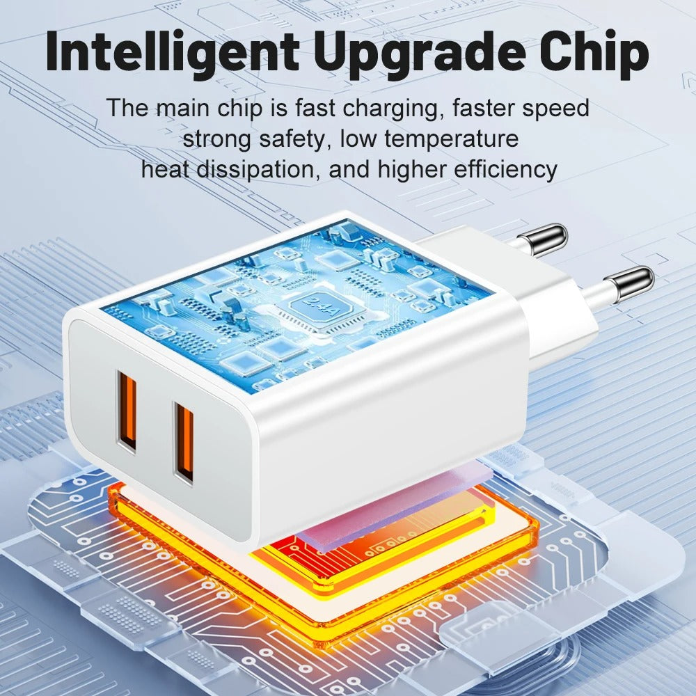 USB Charger 2 Ports Fast Charging Portable Mobile Adapter