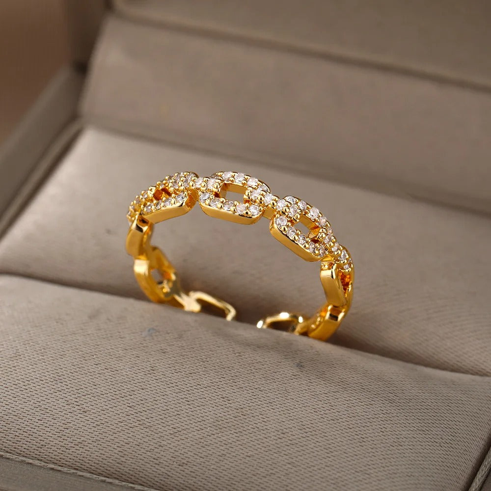 Classic Zircon Twist Chain Rings For Women