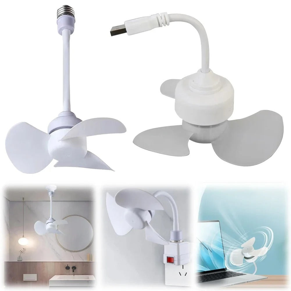 LED Mini Ceiling Fan E27 Base/USB Chandelier Ceiling Fan Hose Extender Light