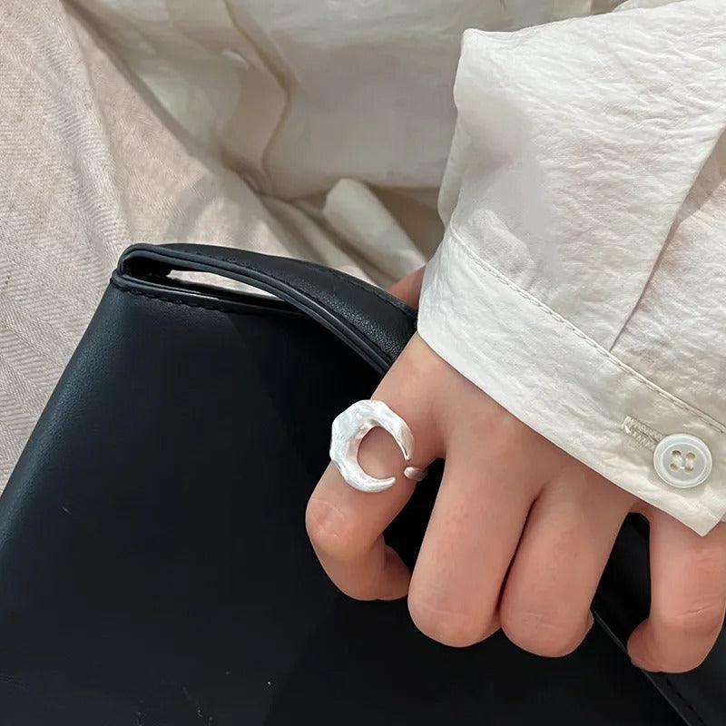Matte Frosted Crescent Moon Cuff Finger Rings For Women