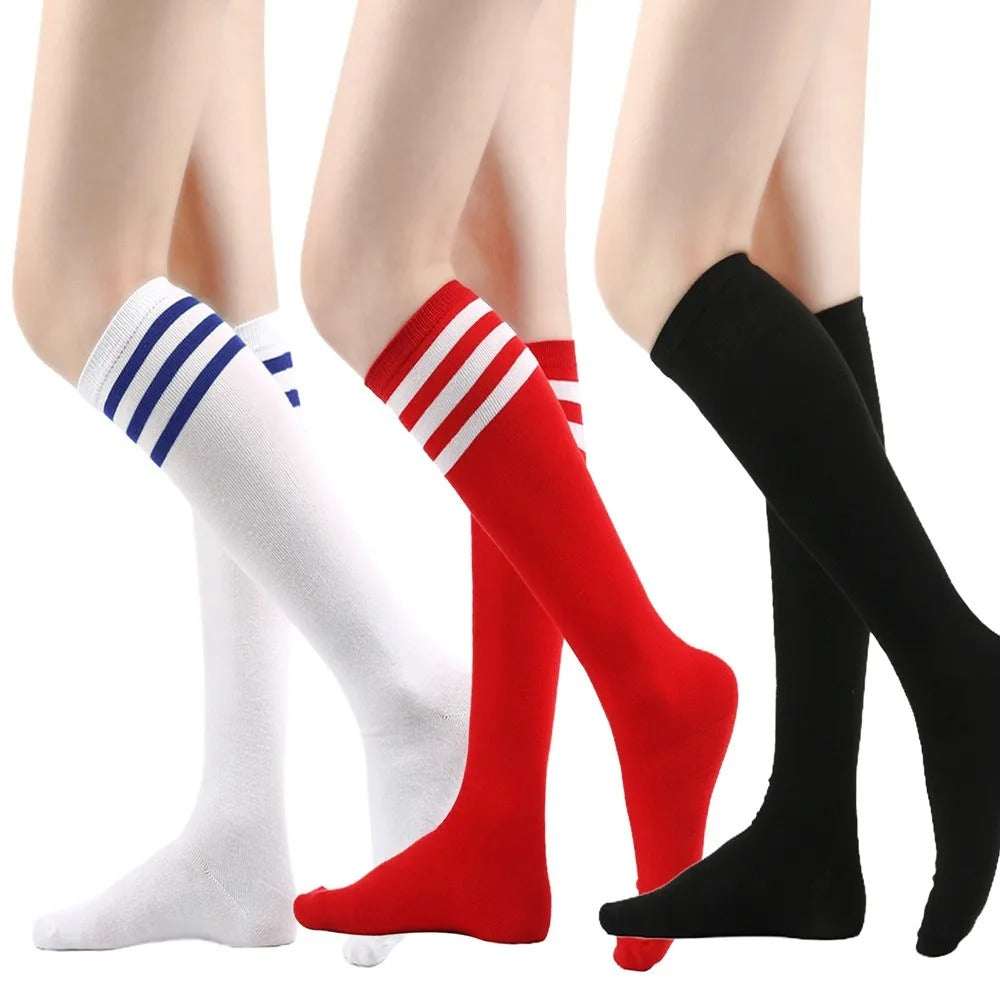 Black White Striped Long Socks Women