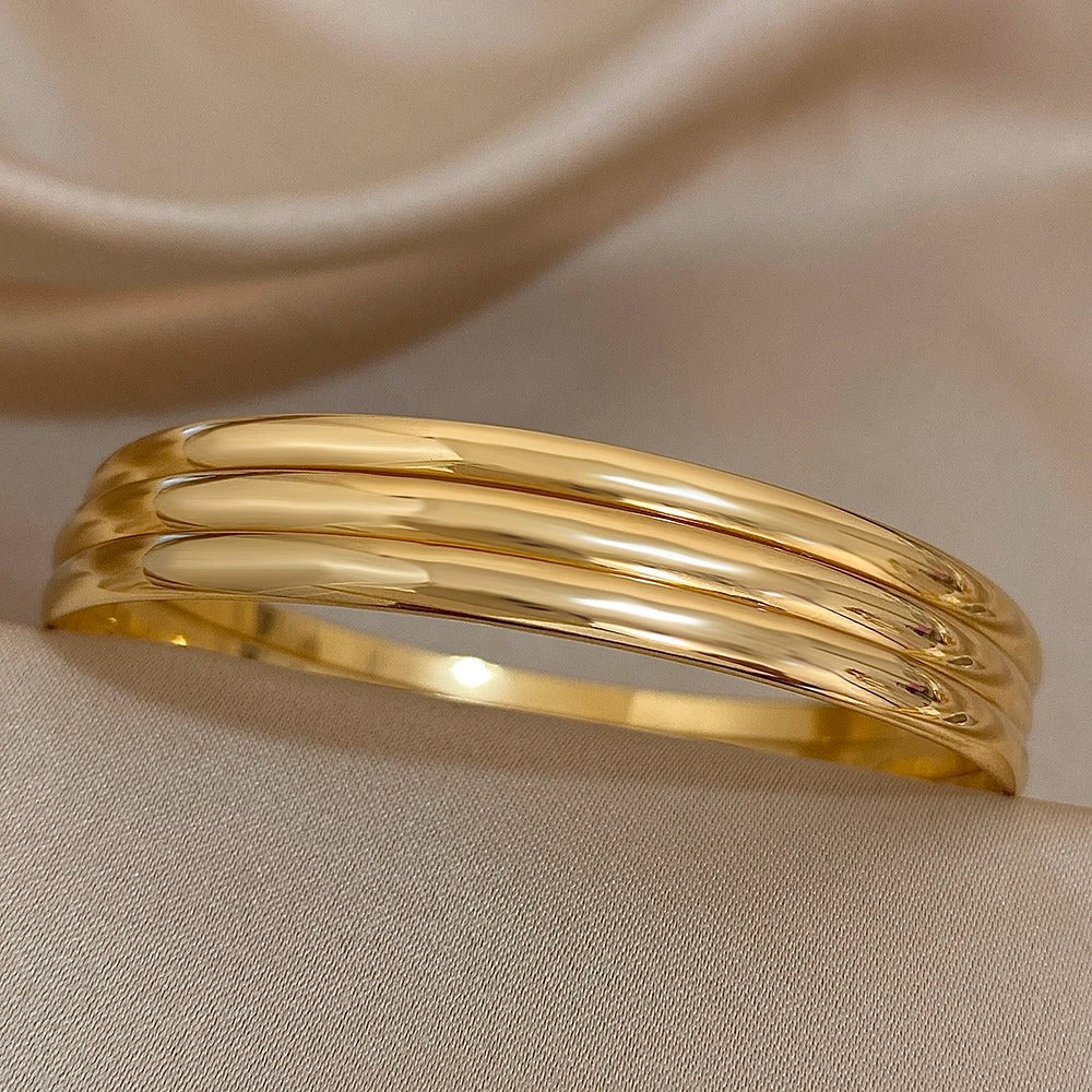 3pcs Glossy 18K Gold Plated Stainless Steel Bangle Bracelet