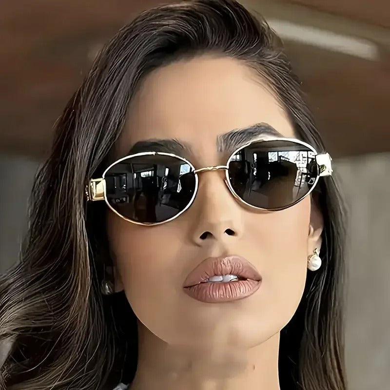 Retro Metal Frame Pilot Oval Sunglasses Women