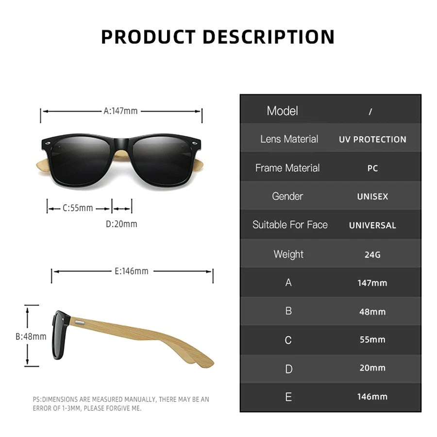 Fashion Bamboo Wood Vintage Square Sunglasses