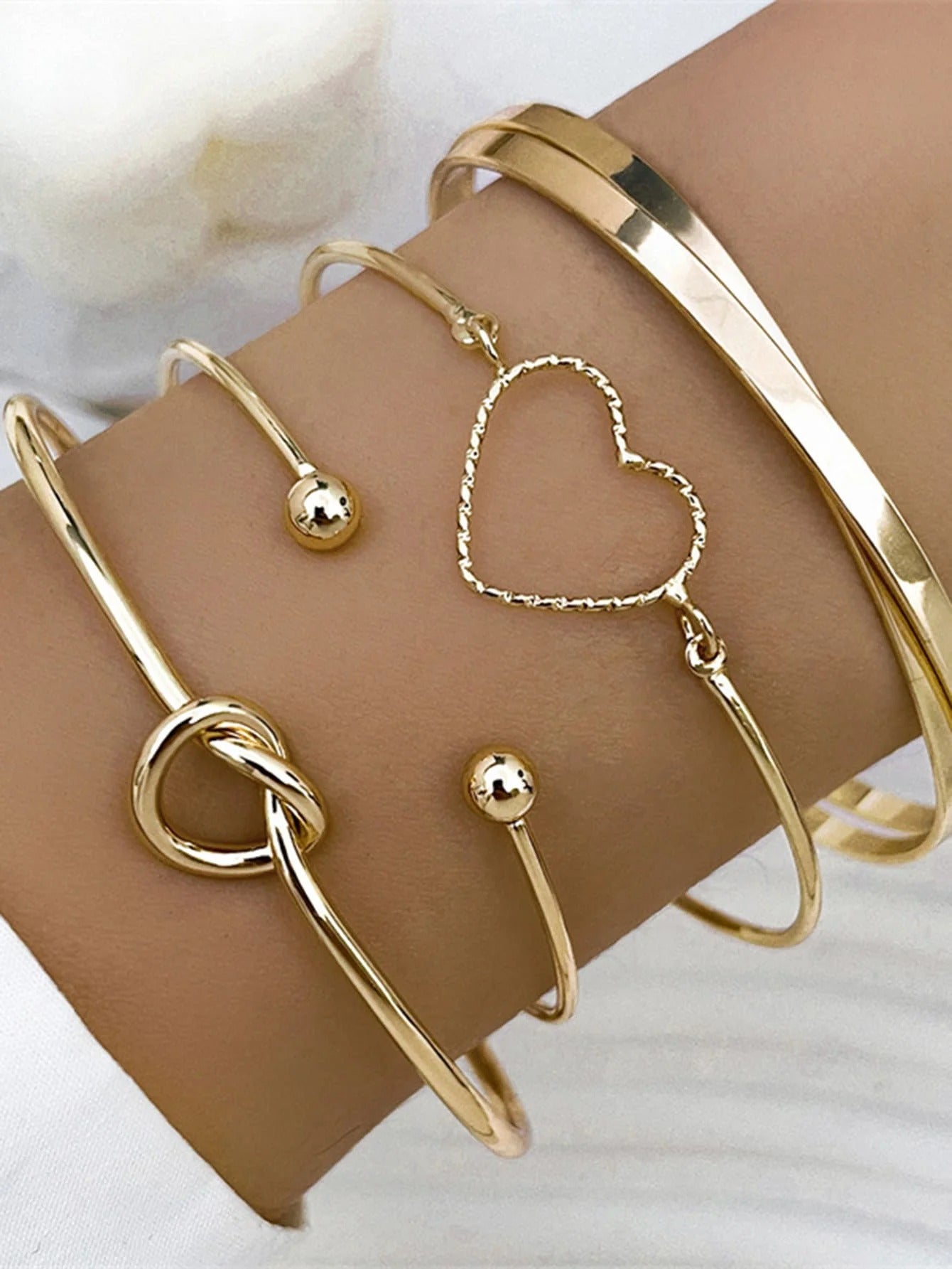 4Pcs/Set Trendy Geometry Charm Open Bracelets for Women