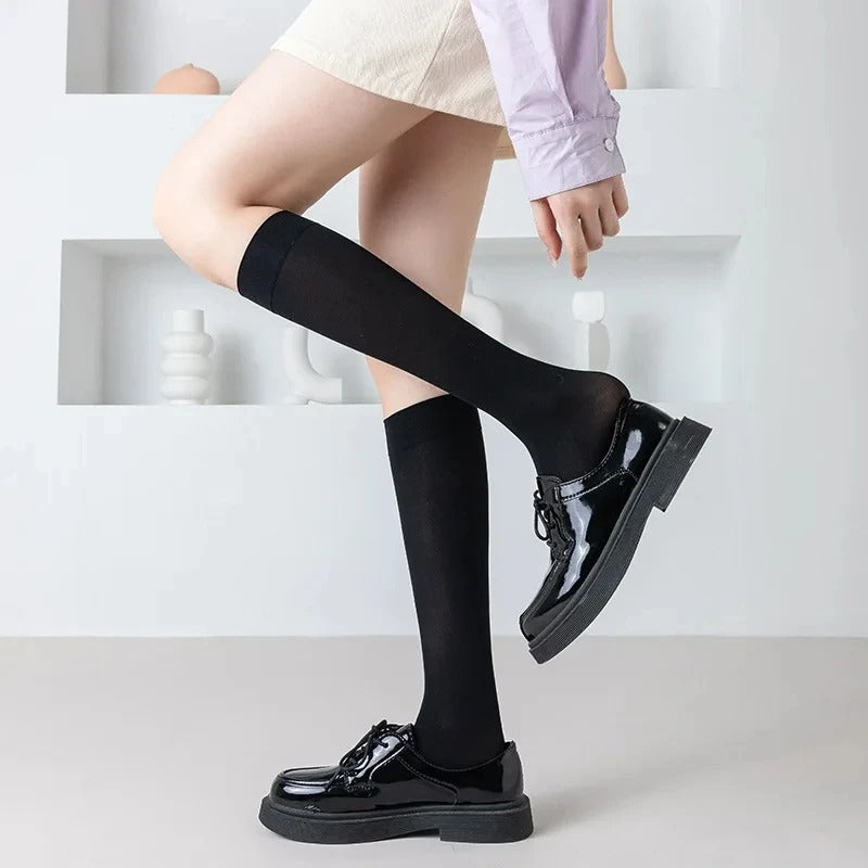 Solid Color Woman Socks Thin Knee High Socks