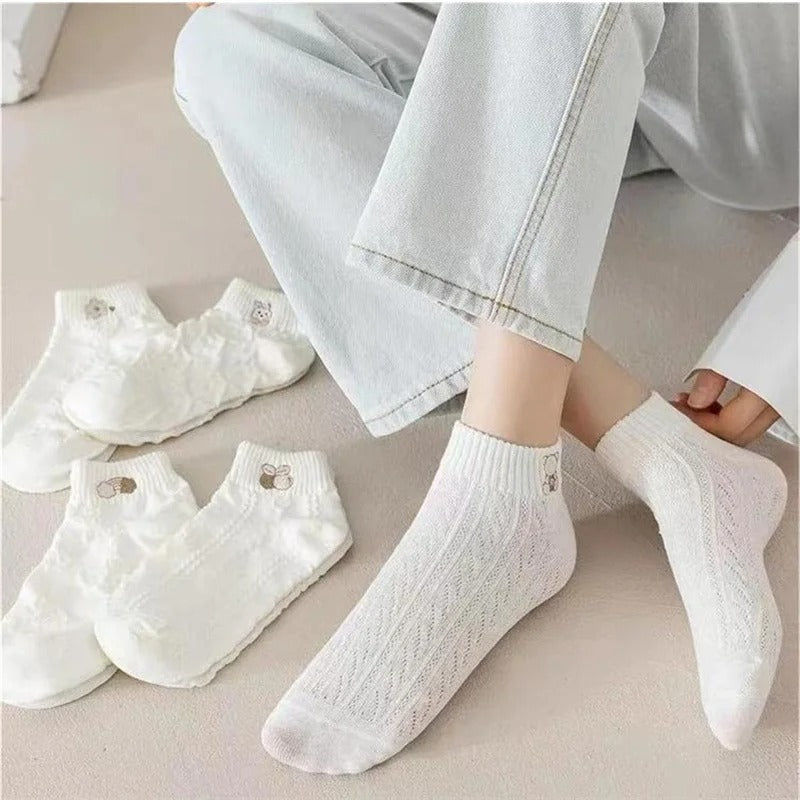 5pairs Women Socks Spring Summer Cute Bear Rabbi