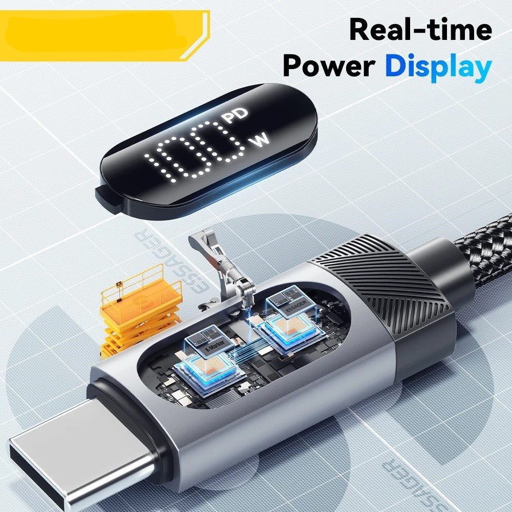Digital Display USB C Cable For iPhone, Huawei 100W PD Fast Charging