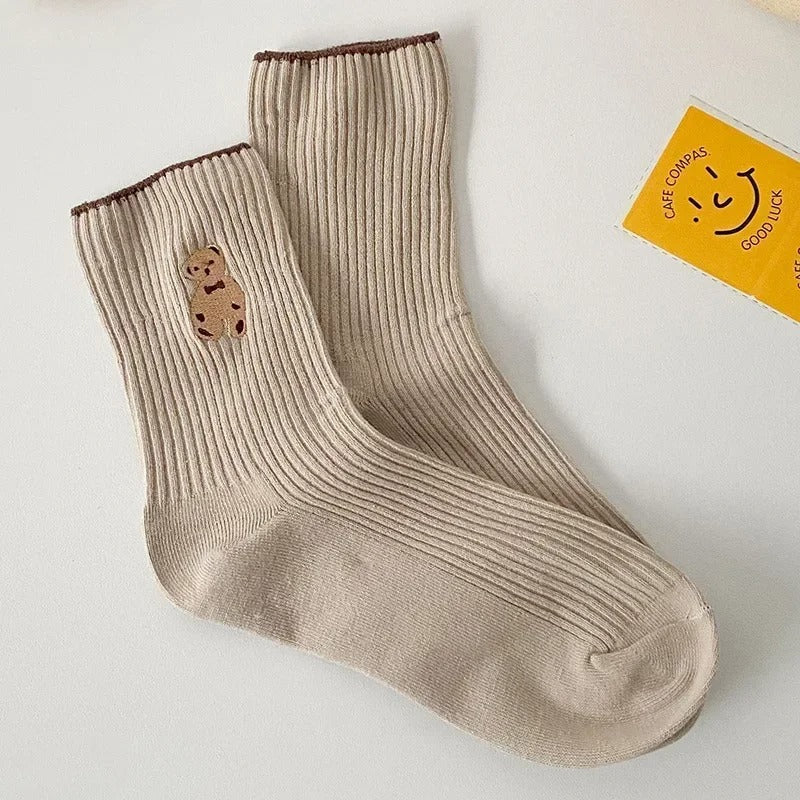 5pairs Cartoon Bear Socks Soft Cotton Socks Autumn