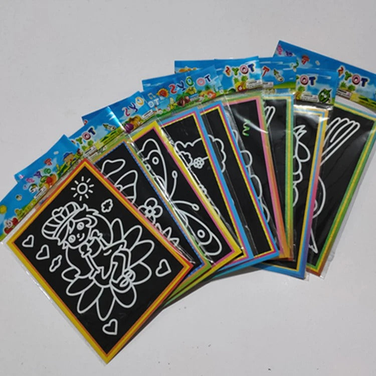 10pcs Scratch Art Paper Magic Painting Paper with Drawing Stick For Kids