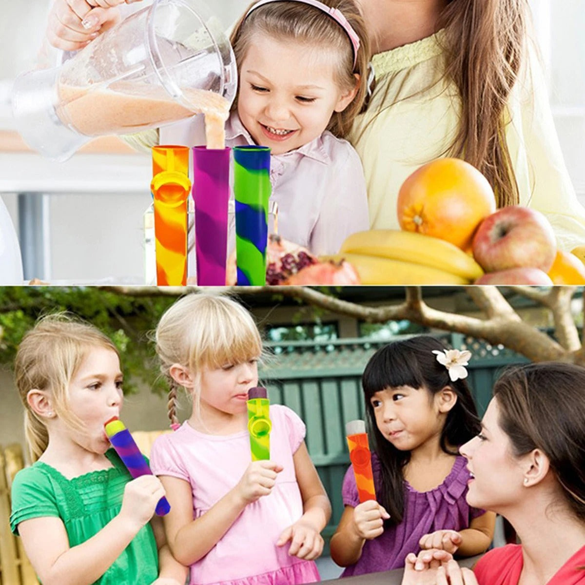 6Pcs Popsicles Molds Reusable Baby Ice Cream Molds Food-Grade Silicone Multi-Colored