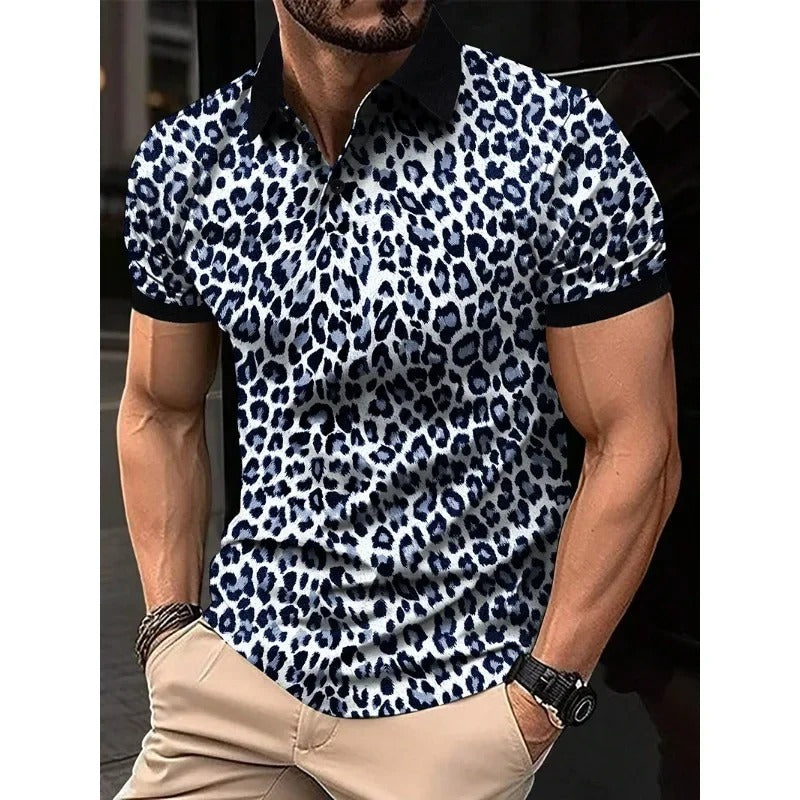 New Men's Fashion Shirt Leopard Print Short Sleeve Breathable