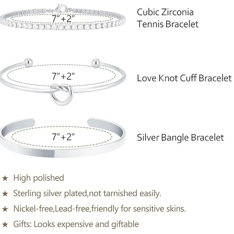 3pcs Stainless Steel Stack Cuff Bracelets for Women